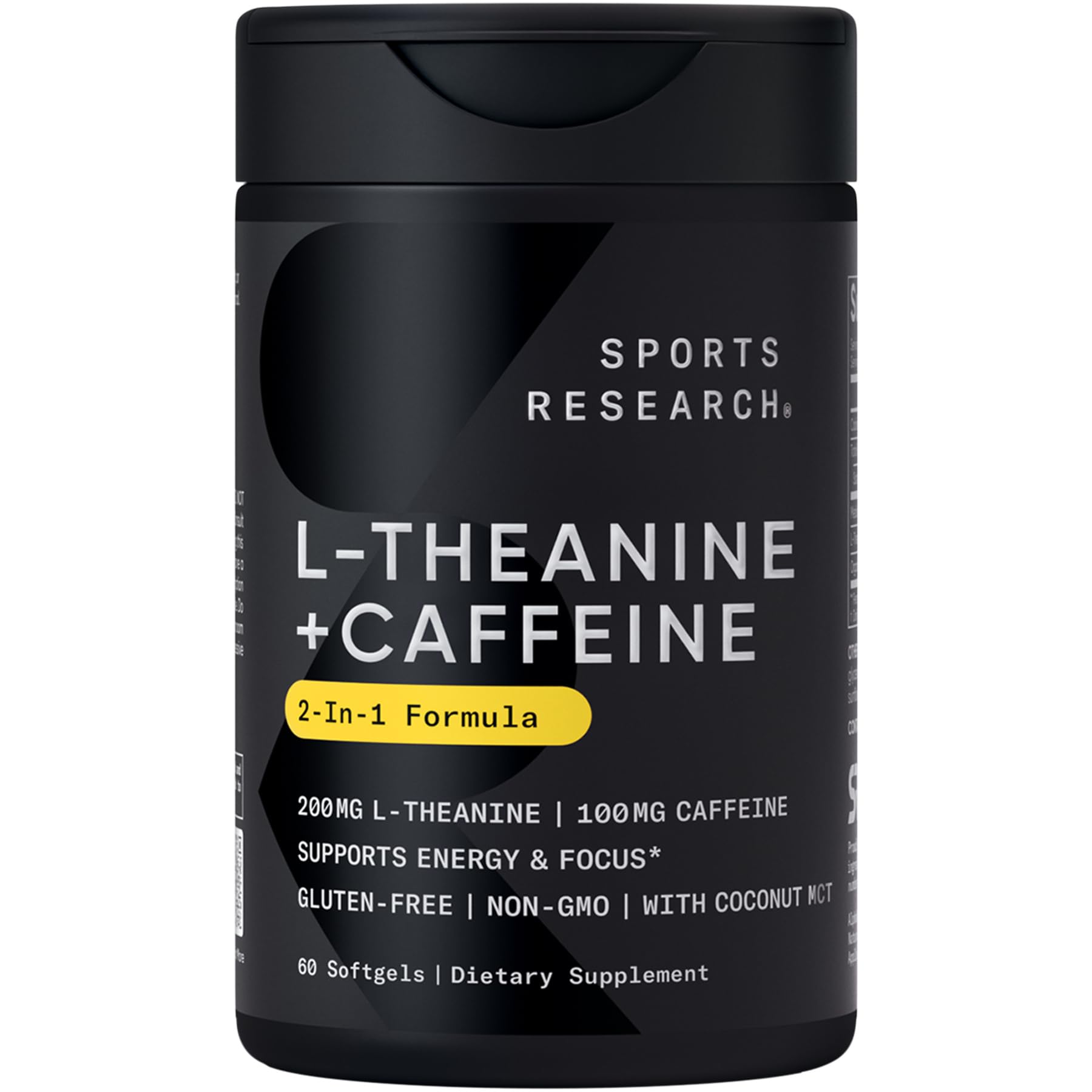 Bouteille Sports Research L-Theanine Caféine MCT prête à améliorer la concentration