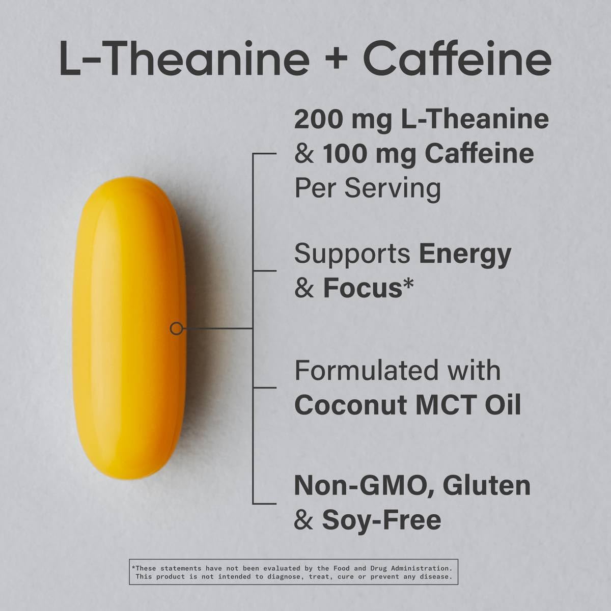 Étiquette Sports Research L-Theanine Caféine MCT montrant les ingrédients propres