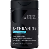 Sports Research L-théanine double dose - bouteille, soutien à la concentration et à la détente.