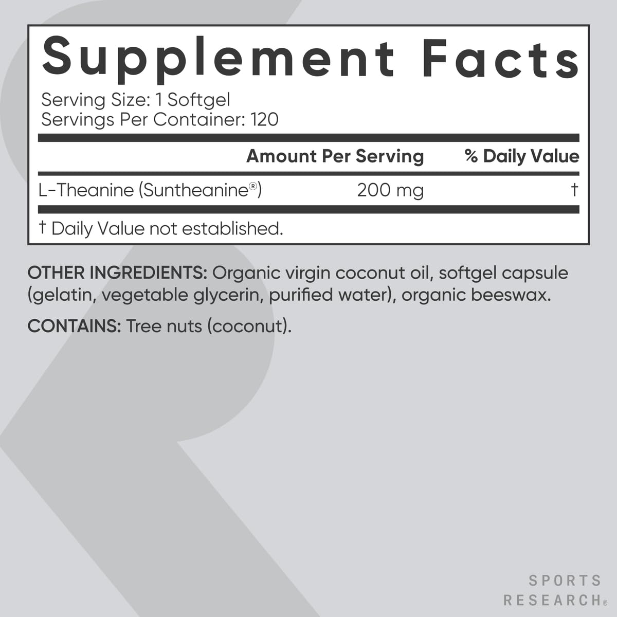 Sports Research L-Theanine - sans gluten et sans OGM, garantie qualité.