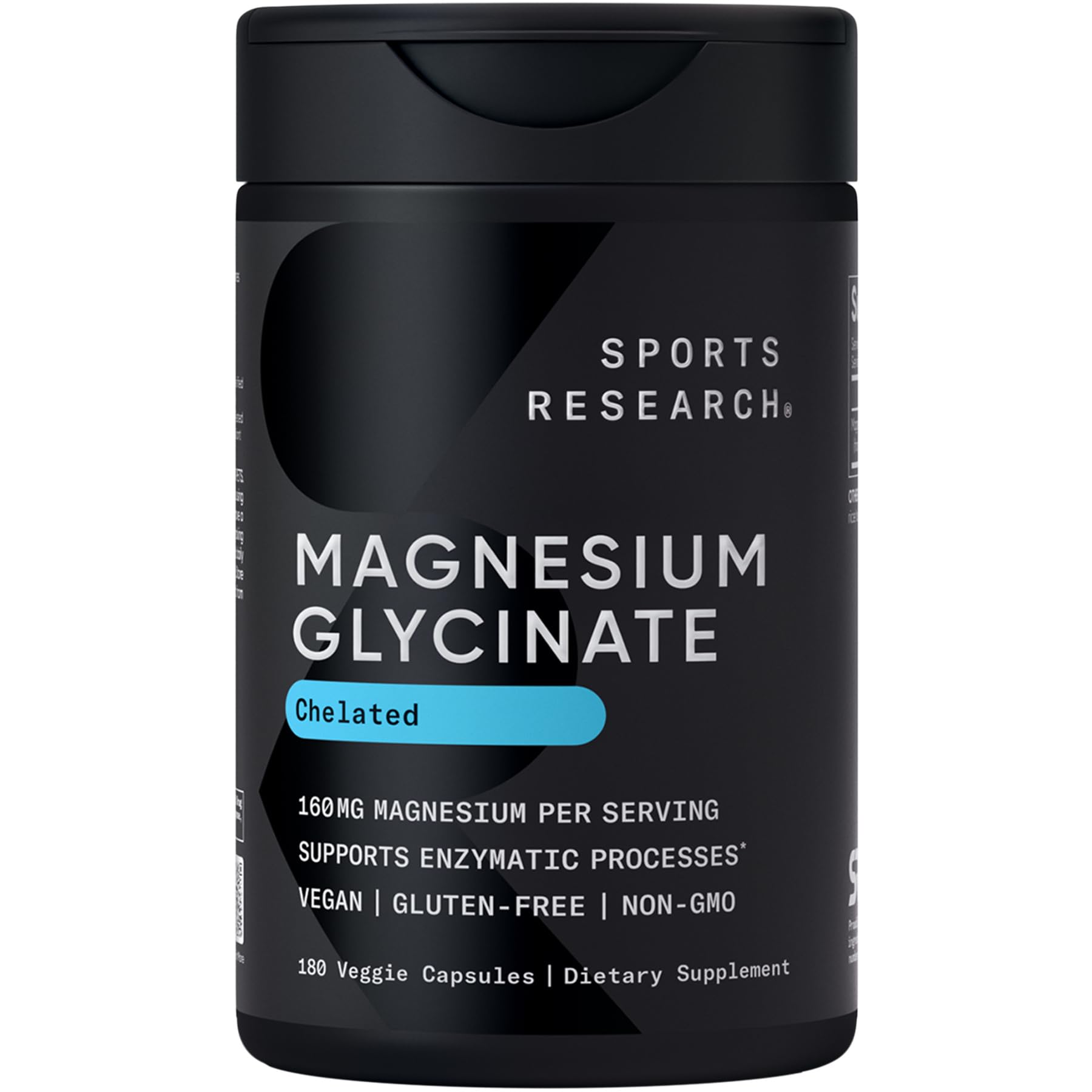 Sports Research Magnesium Glycinate – flacon, format pratique pour la routine nocturne