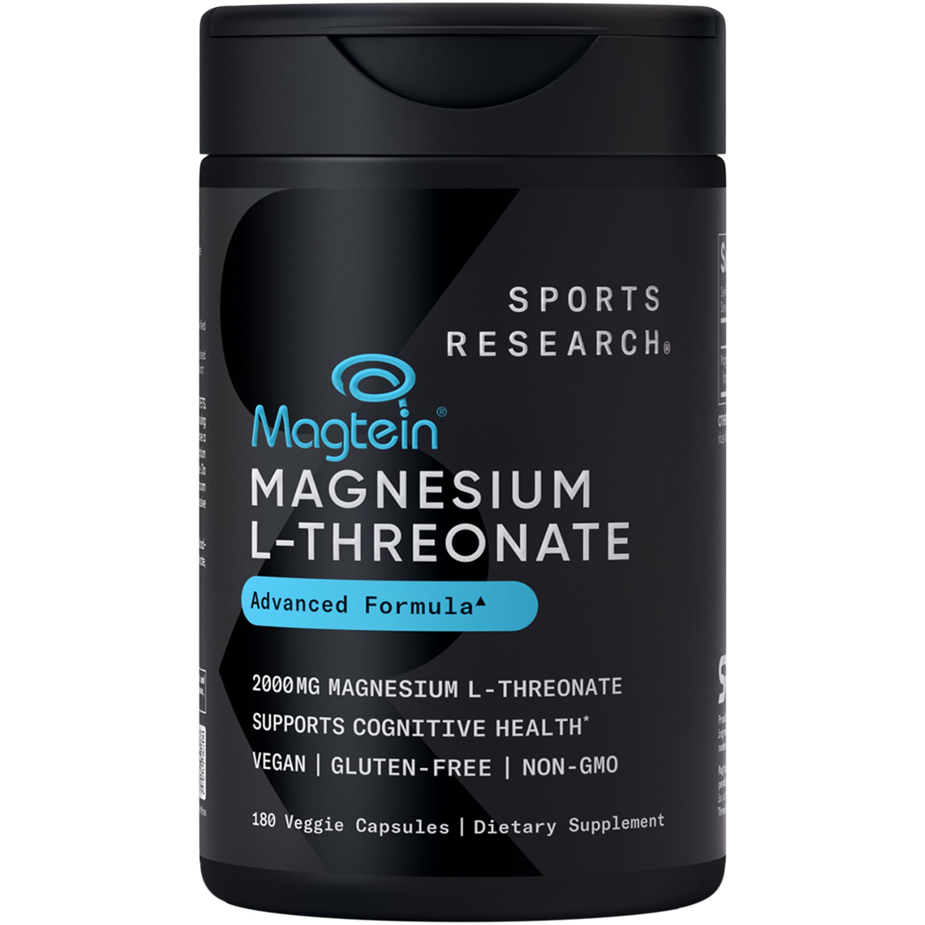 Sports Research Magnésium L‑Thréonate – bouteille, soutien potentiel à la concentration et au calme.