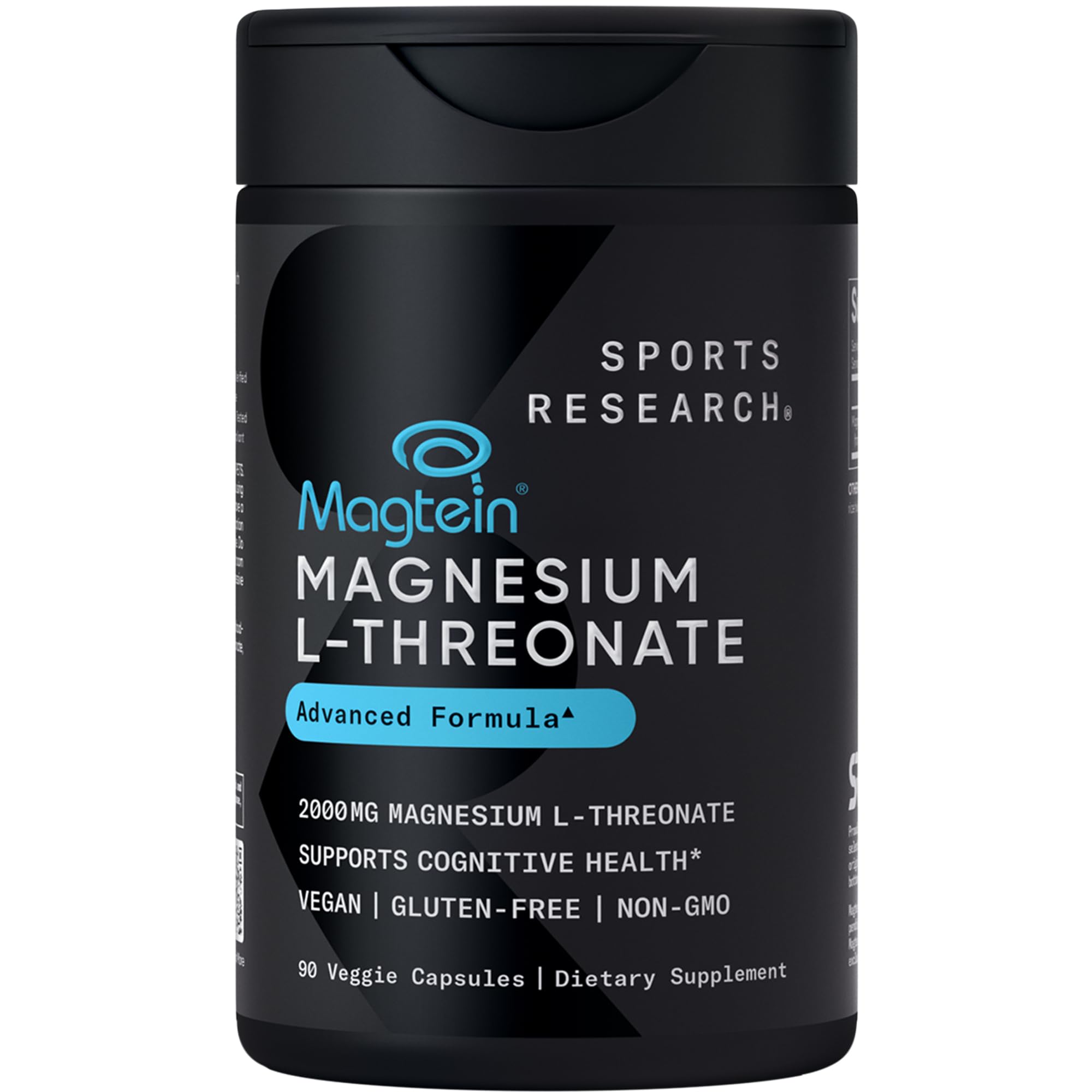 Sports Research Magtein gélules dans une bouteille fermée, utilisation quotidienne possible.
