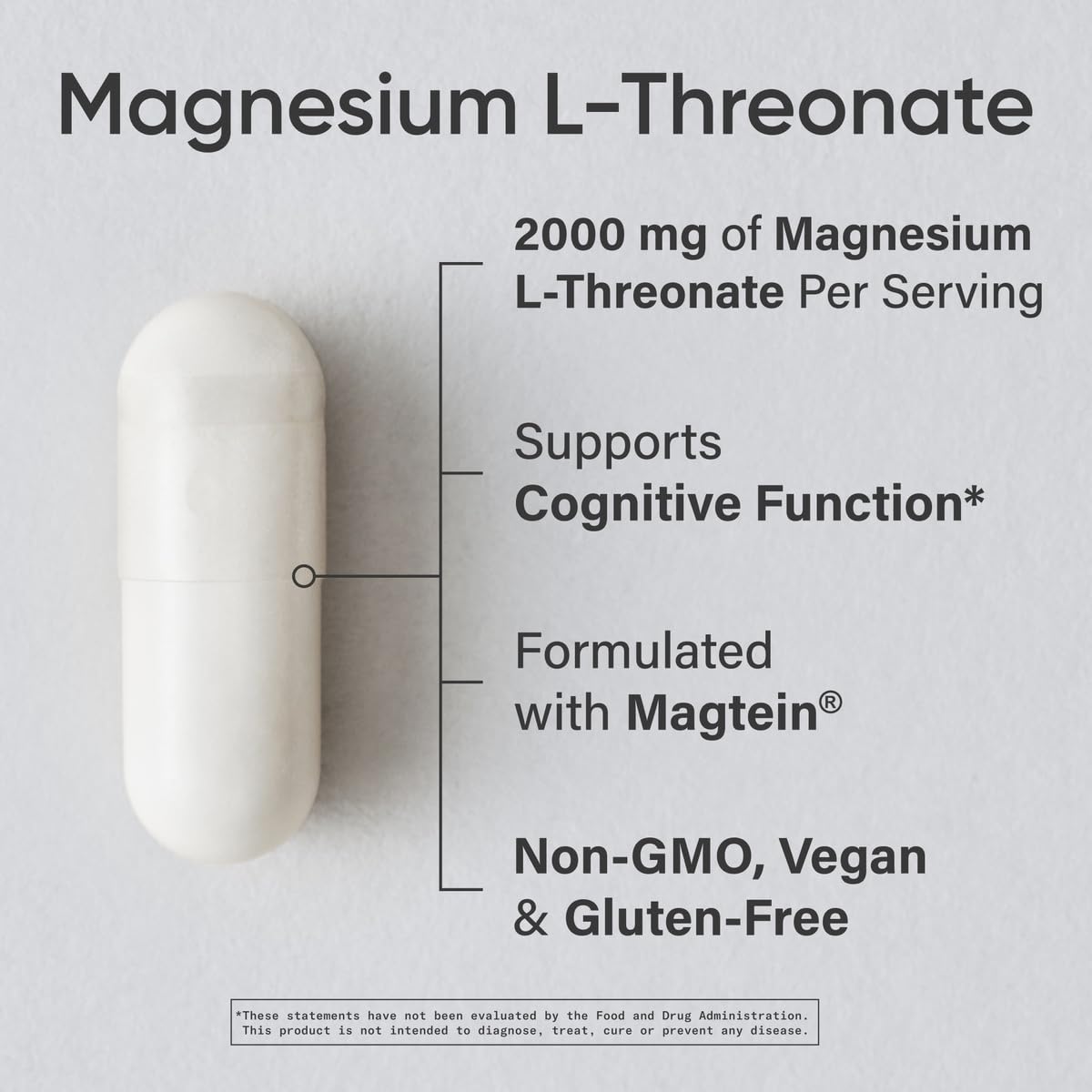 Gélules Magtein végétales prêtes à être prises pour concentration et mémoire.
