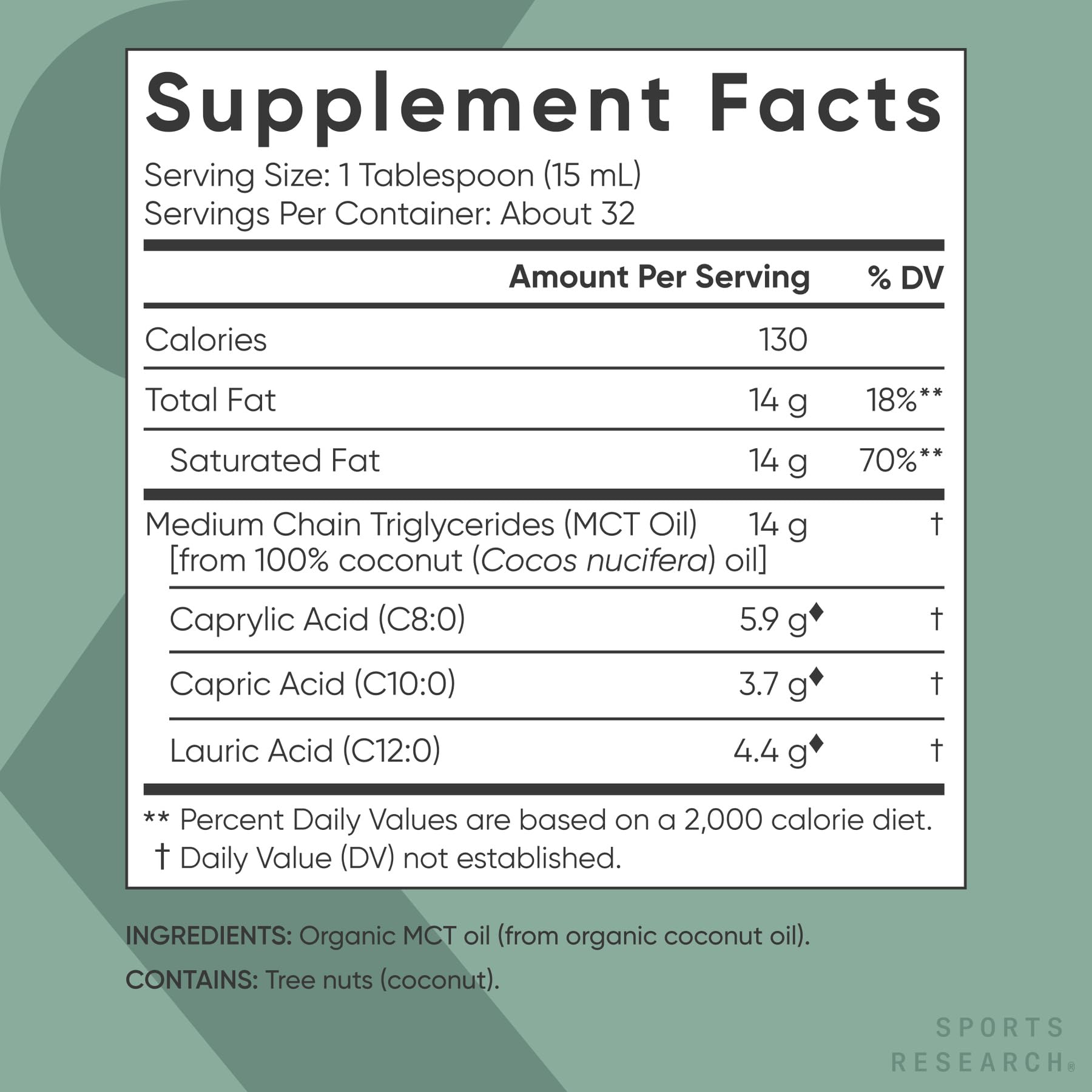 Sports Research MCT Oil étiquette bio USDA et traçabilité.