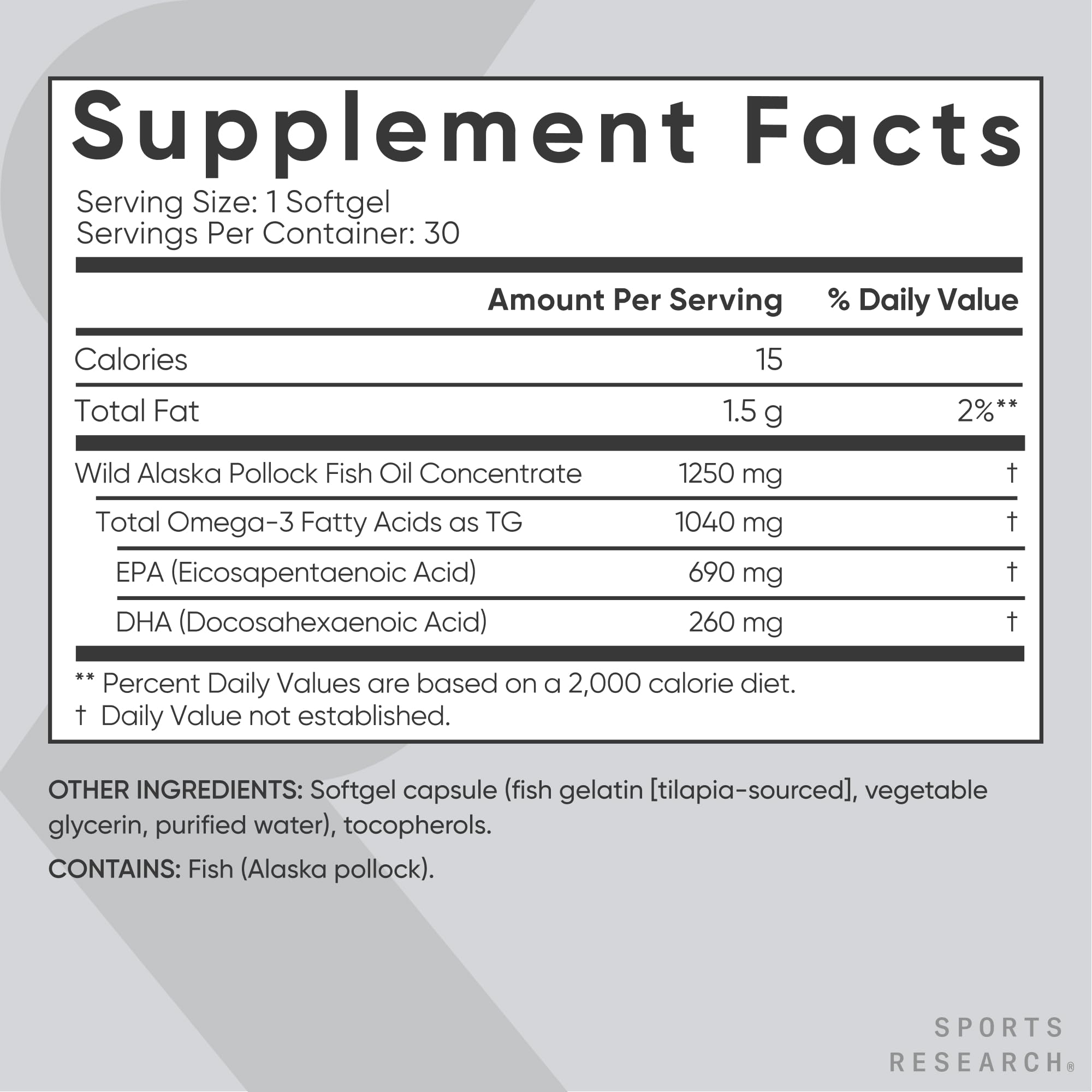 Sports Research Omega-3 - MSC certifiée et IFOS 5 étoiles pour pureté et traçabilité.