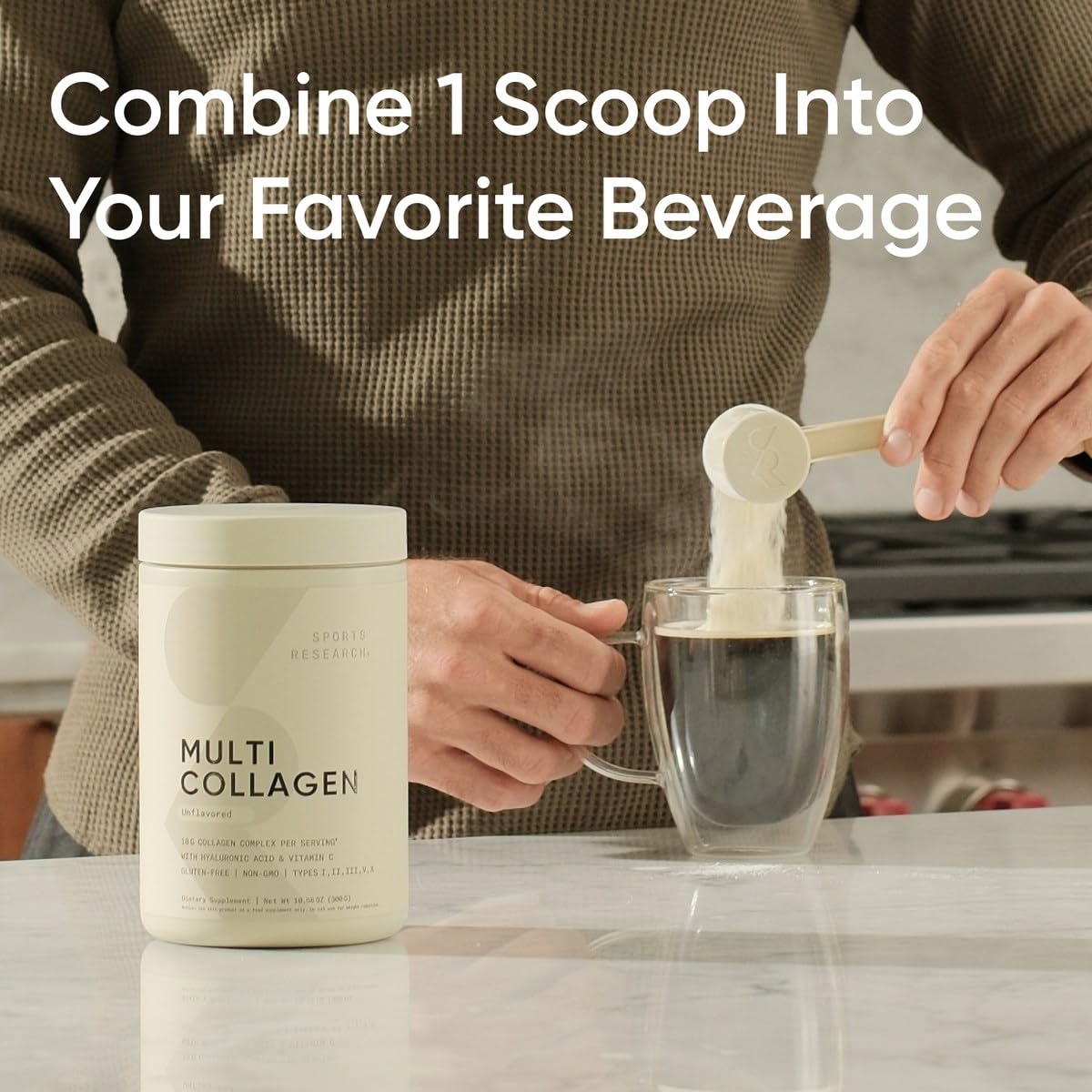 Sports Research Multi Collagen: melange dans cafe ou the pour boisson nutritive