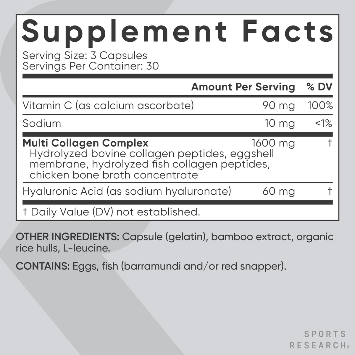 Sports Research Multi Collagen vitamine C, élément clé pour soutenir l'efficacité du produit.
