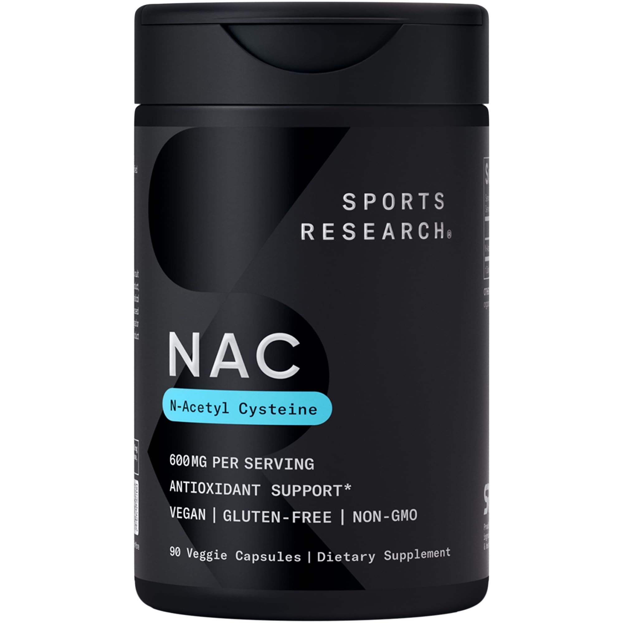 Sports Research NAC 600 mg – bouteille pratique pour prise quotidienne.