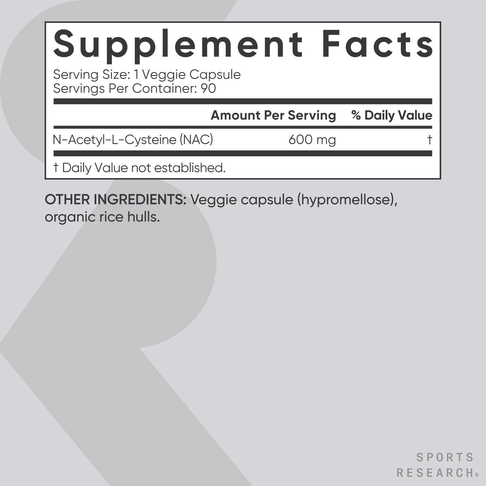 NAC 600 mg sans OGM, contrôle qualité par Sports Research.