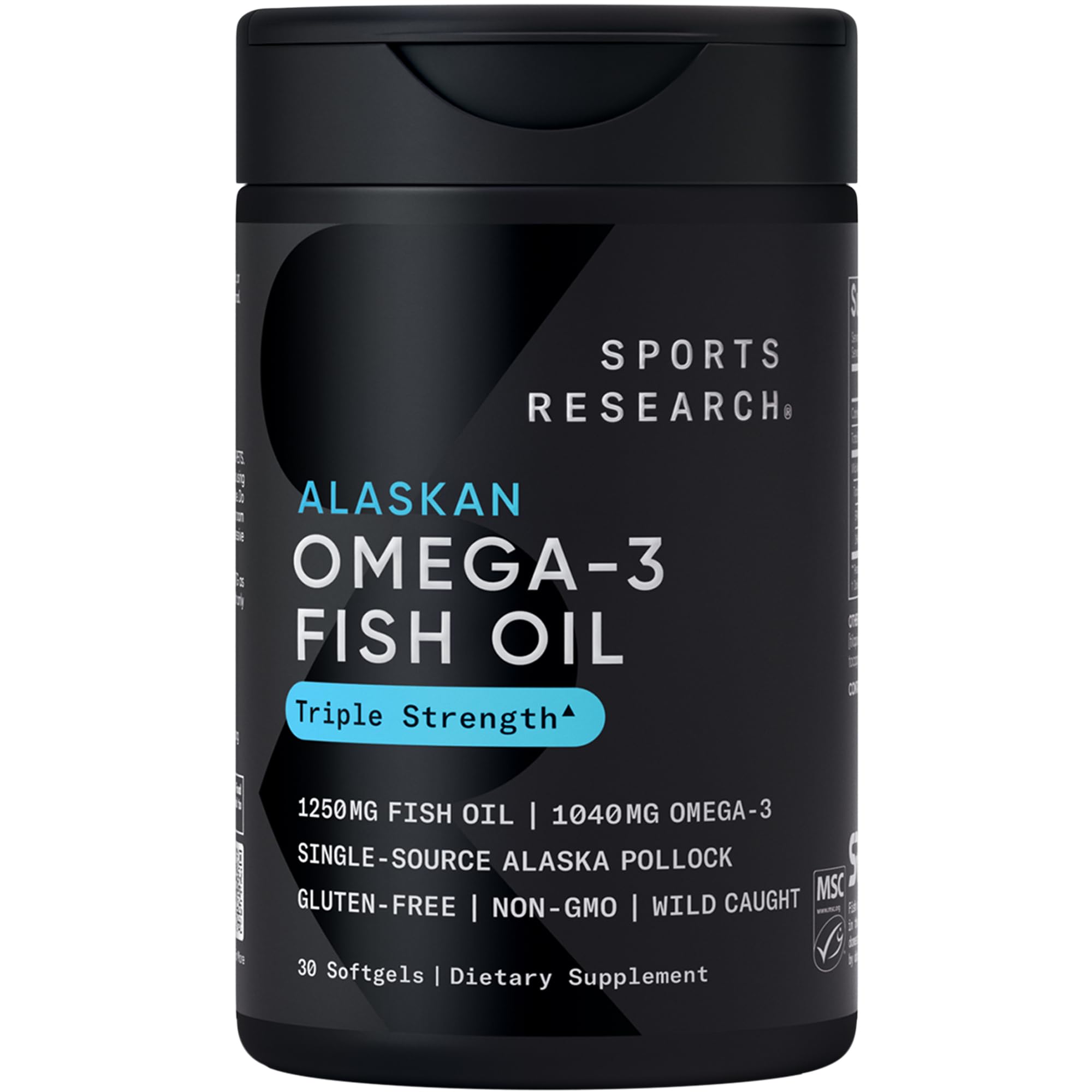 Sports Research Omega-3 1250mg - Bouteille de gélules pratique pour une prise quotidienne.
