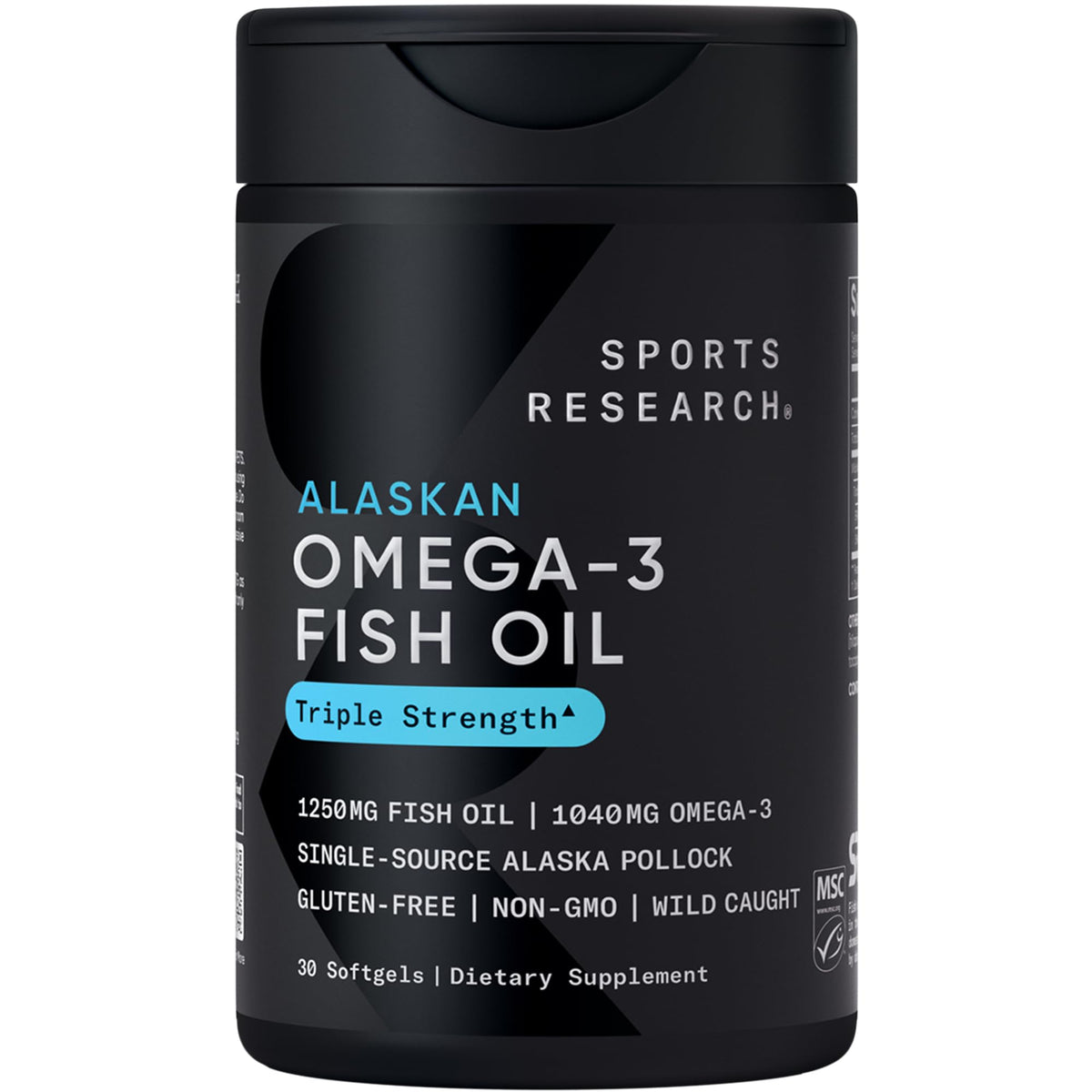 Sports Research Omega-3 1250mg - Bouteille de gélules pratique pour une prise quotidienne.