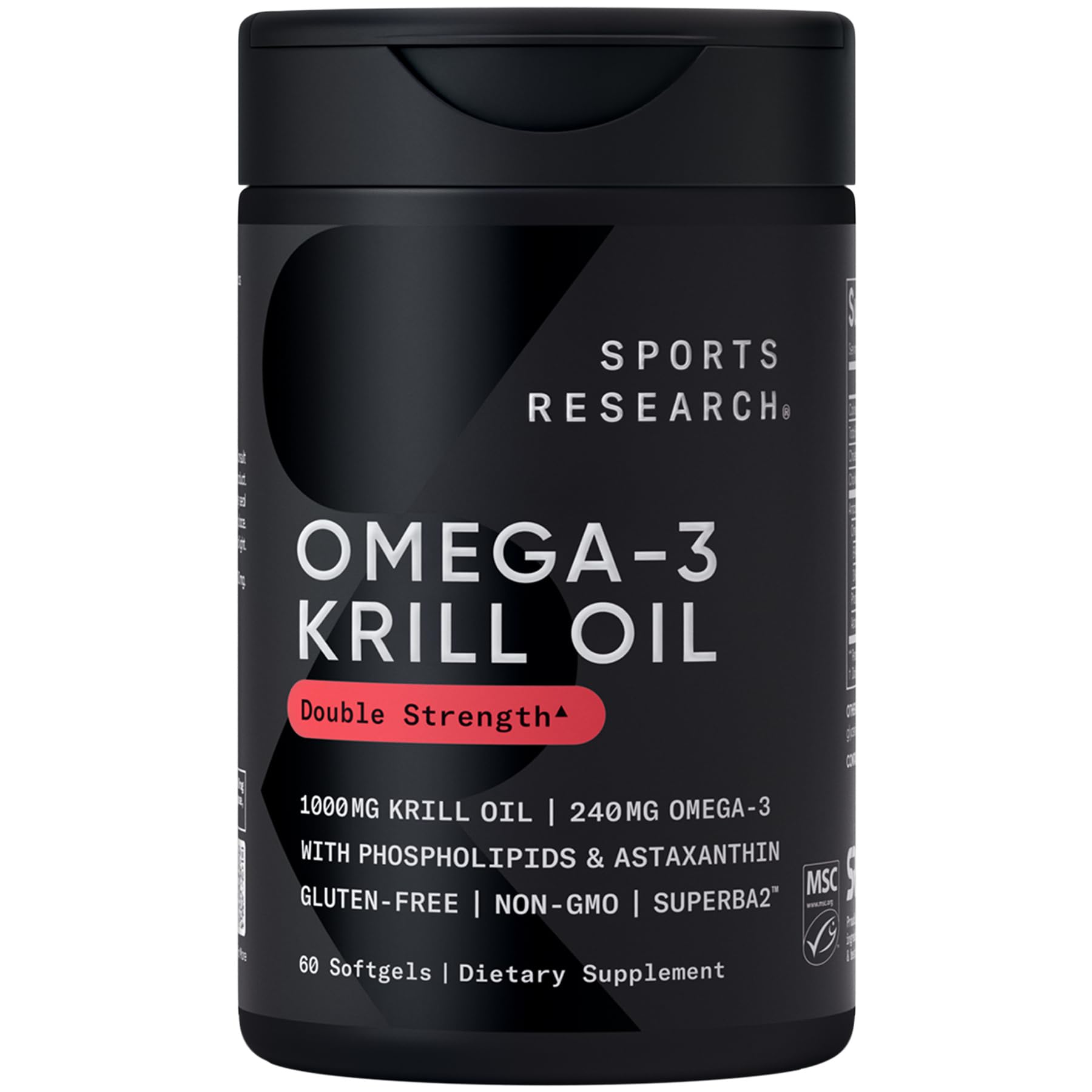 Sports Research Omega-3 Krill Oil flacon, prise quotidienne pratique.