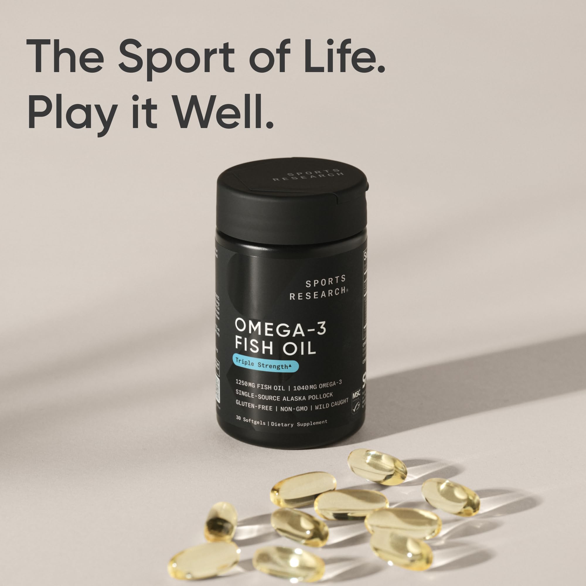 Sports Research Omega-3 sans soja et sans OGM, gélules faciles à avaler.