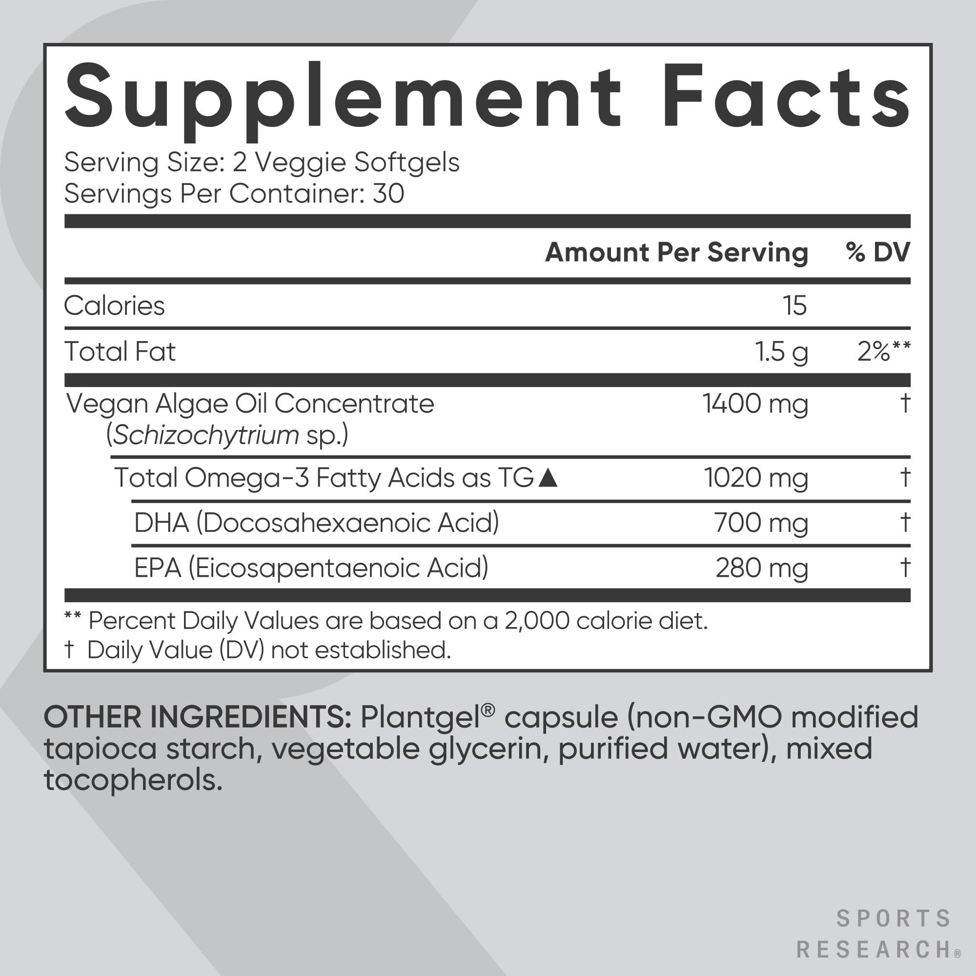 Sports Research Omega-3 véganes sans gélatine pour mode de vie végétal.
