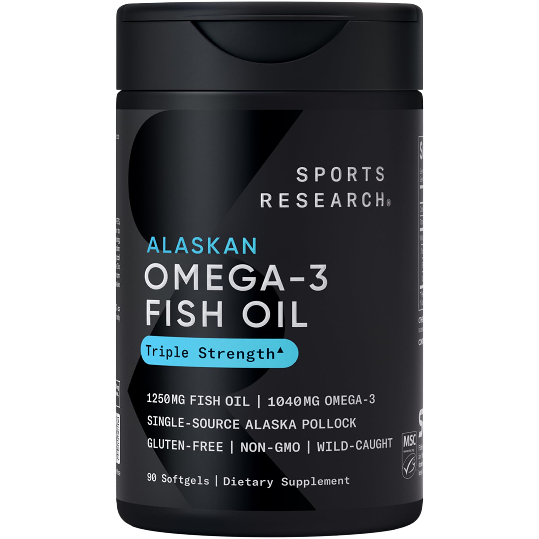 Sports Research Omega-3: bouteille 1250 mg prête à l'emploi pour une dose quotidienne.