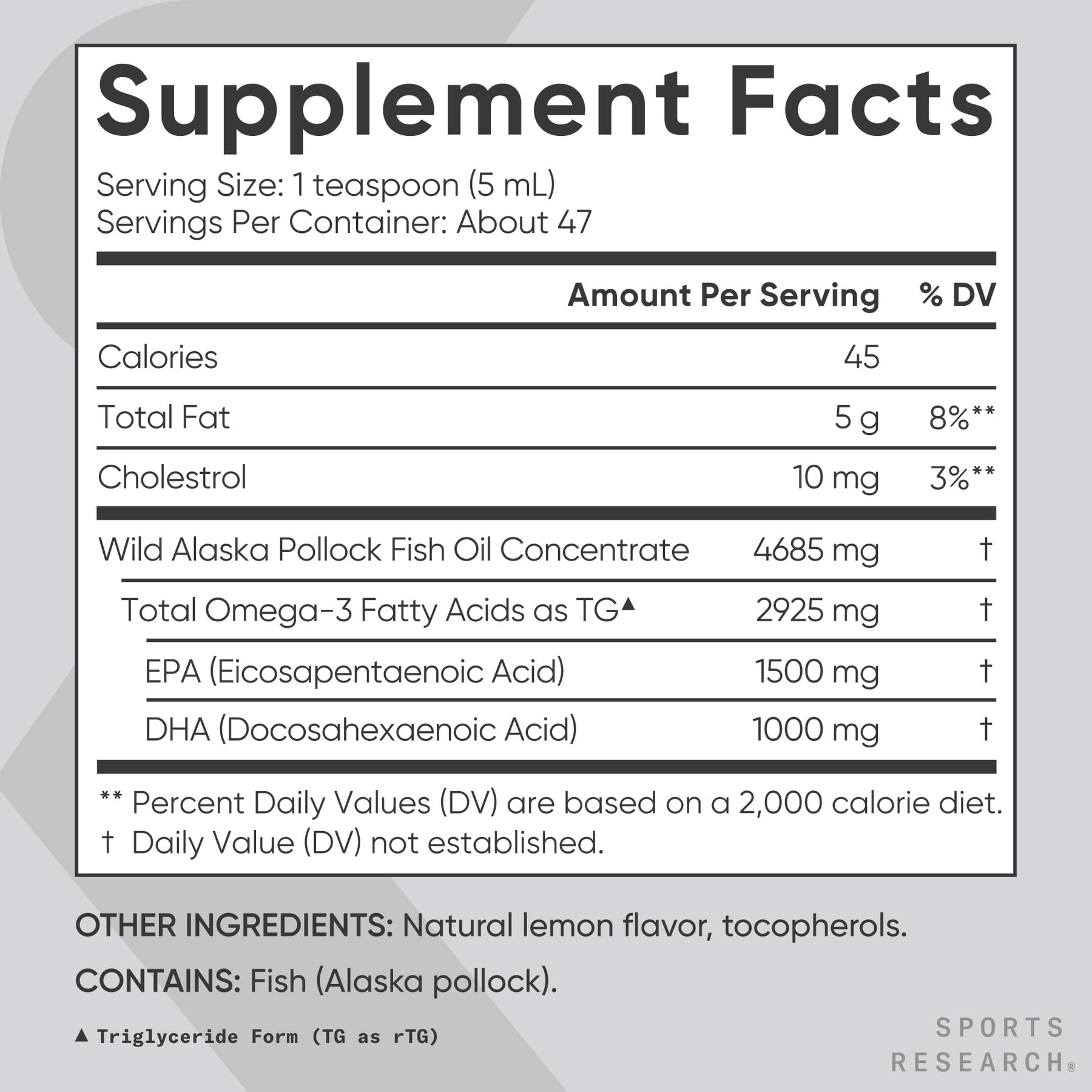 Sports Research Omega-3 étiquette certifiée IFOS et MSC, garantie qualité