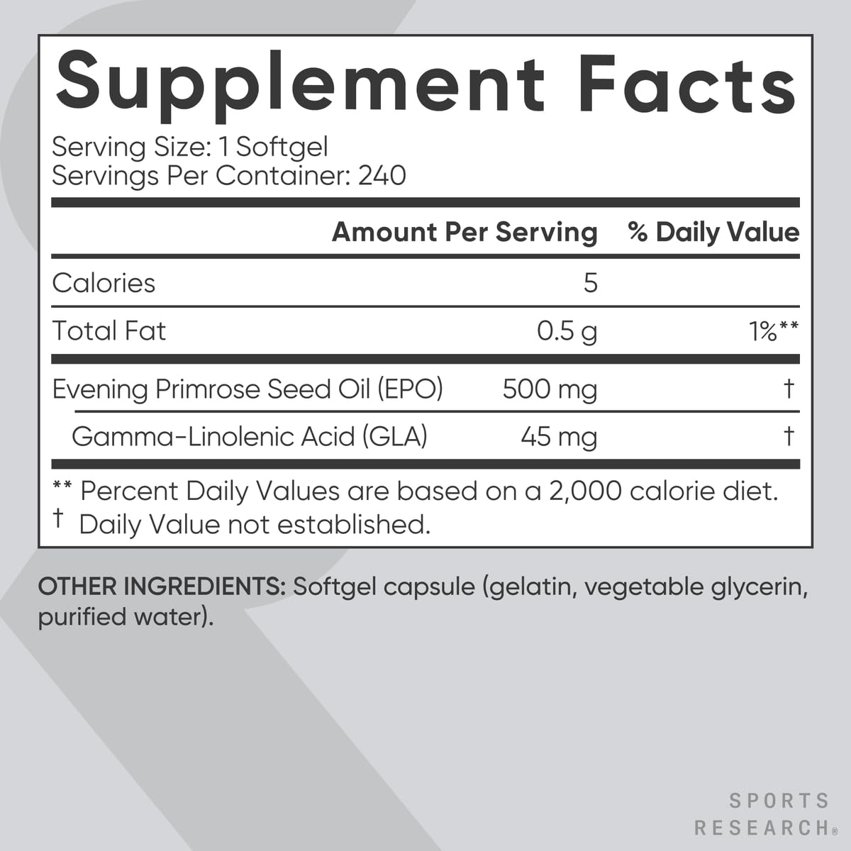 Sports Research Onagre formule sans OGM, pure et naturelle.