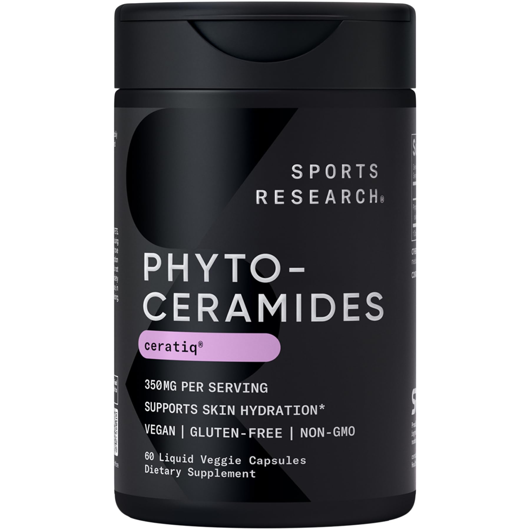 Sports Research Phytoceramides : bouteille montrant des capsules pour soutenir l'hydratation cutanée.