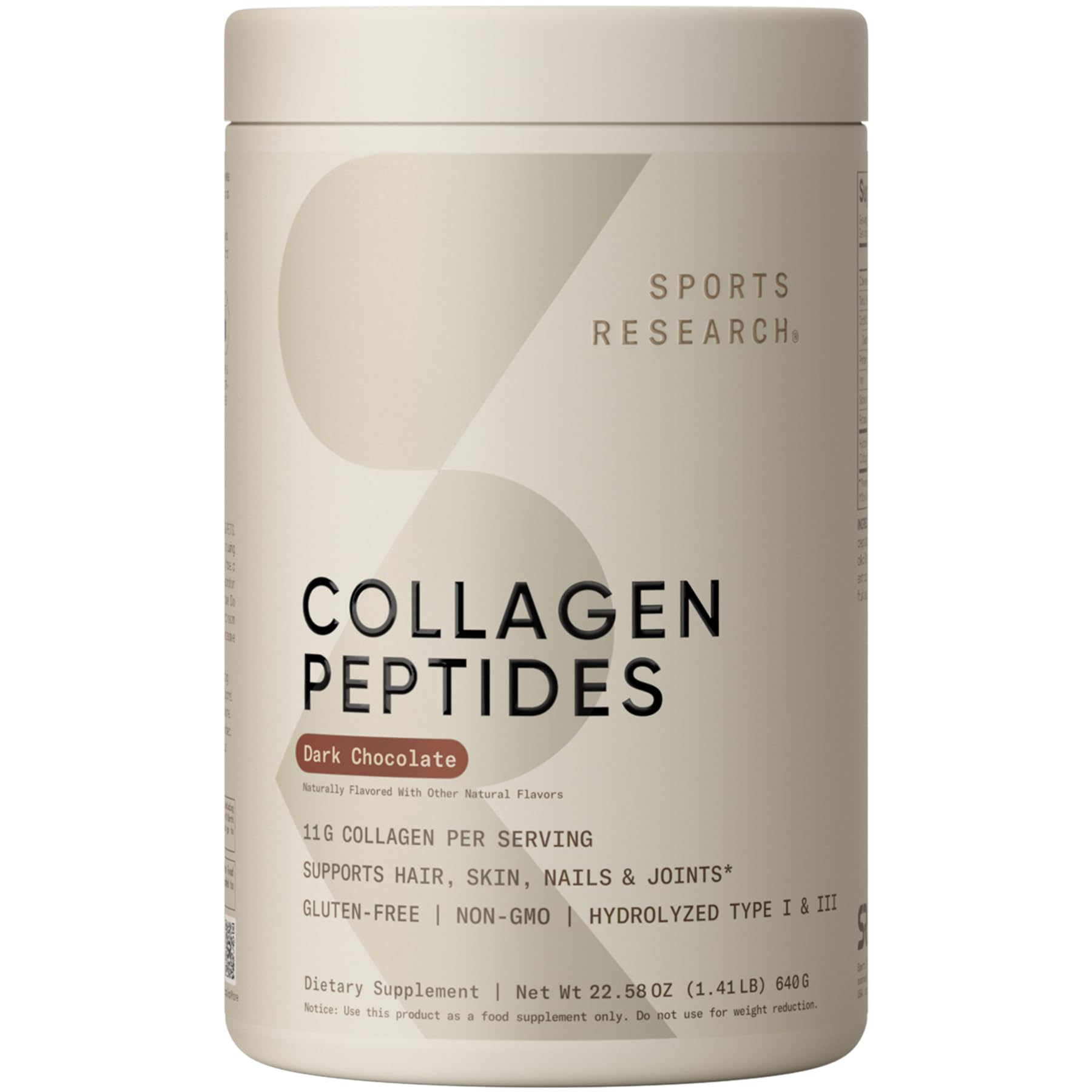 Sports Research Poudre collagen peptides Type I et III, mélange facile pour peau et articulations.
