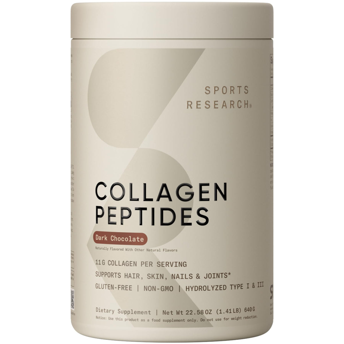 Sports Research Poudre collagen peptides Type I et III, mélange facile pour peau et articulations.