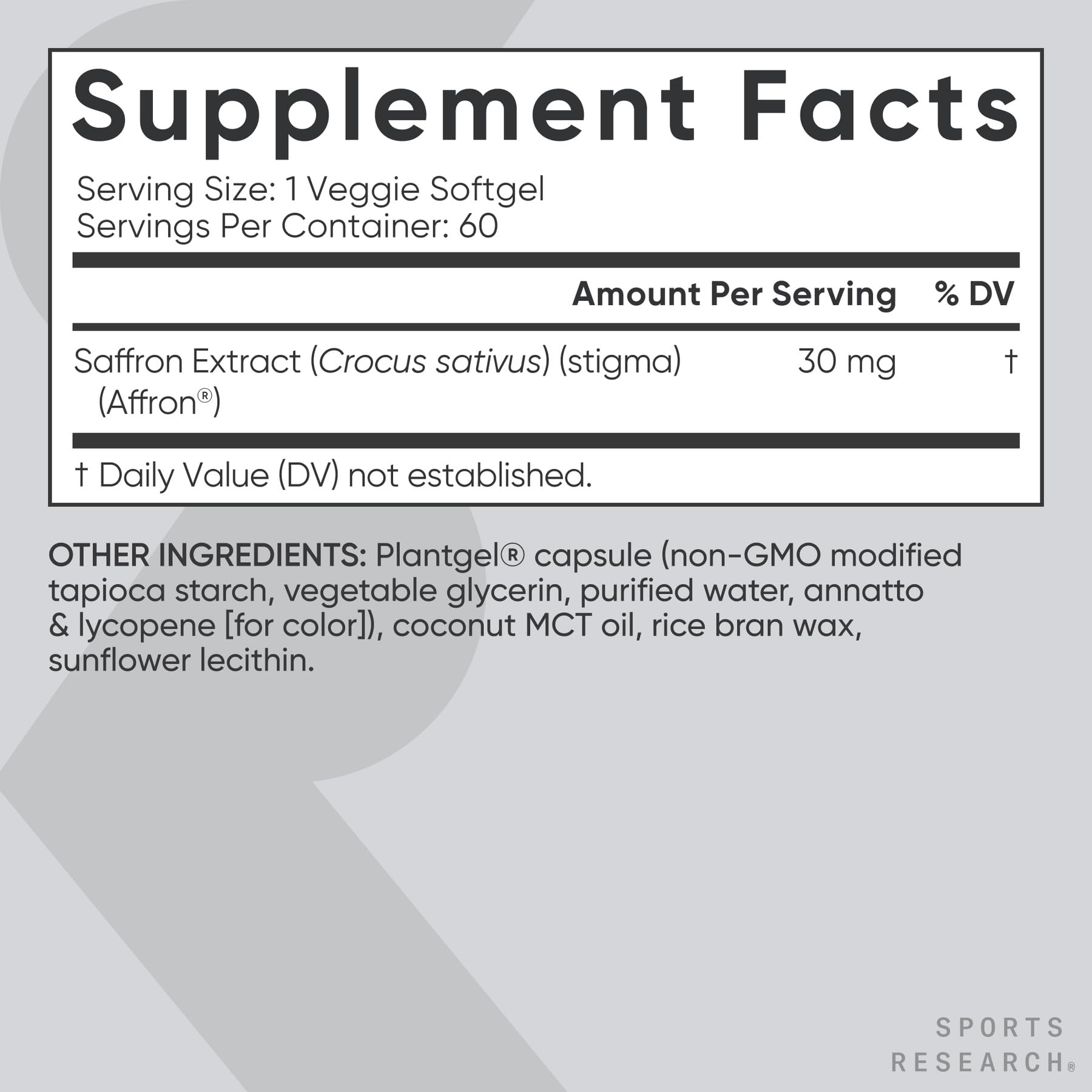 Sports Research Safran Sans Gluten et Sans Carrageenan – formule légère et adaptée.