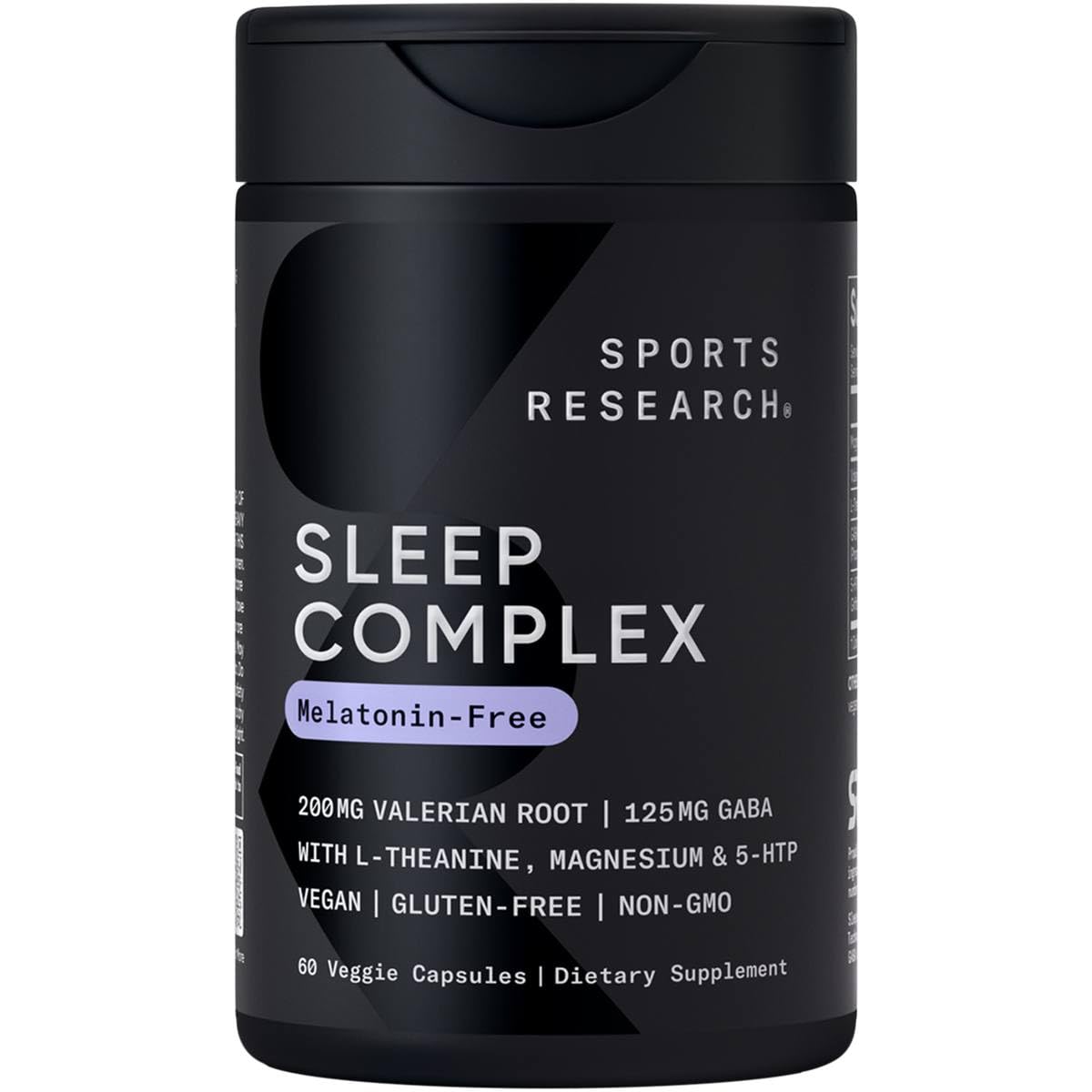 Sports Research Sleep Complex – bouteille de capsules véganes, présentation claire pour un sommeil potentiellement réparateur.