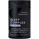 Sports Research Sleep Complex – bouteille de capsules véganes, présentation claire pour un sommeil potentiellement réparateur.