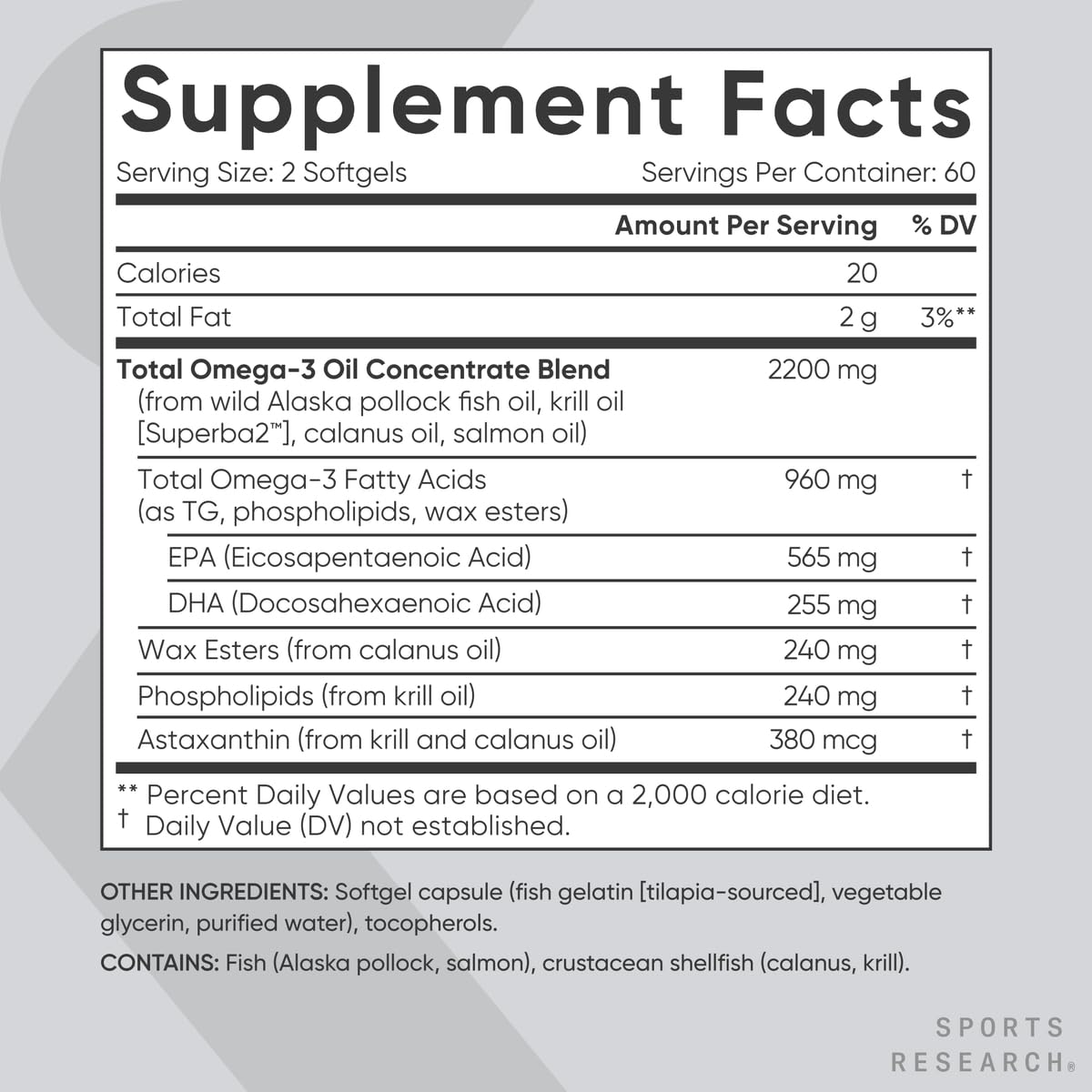 Sports Research Total Omega-3: krill antarctique et astaxanthine, antioxydants naturels.
