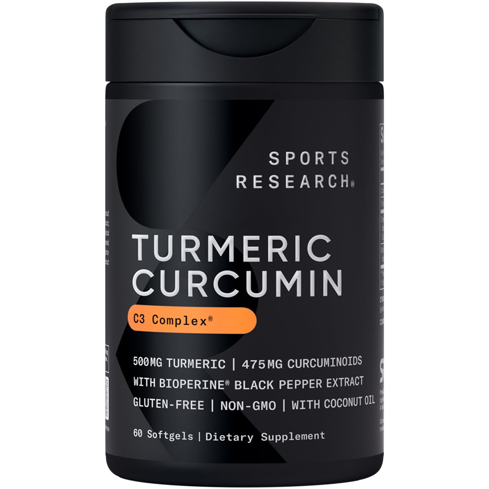 Sports Research Turmeric Curcumin C3 Complex: bouteille pratique pour l'usage quotidien.