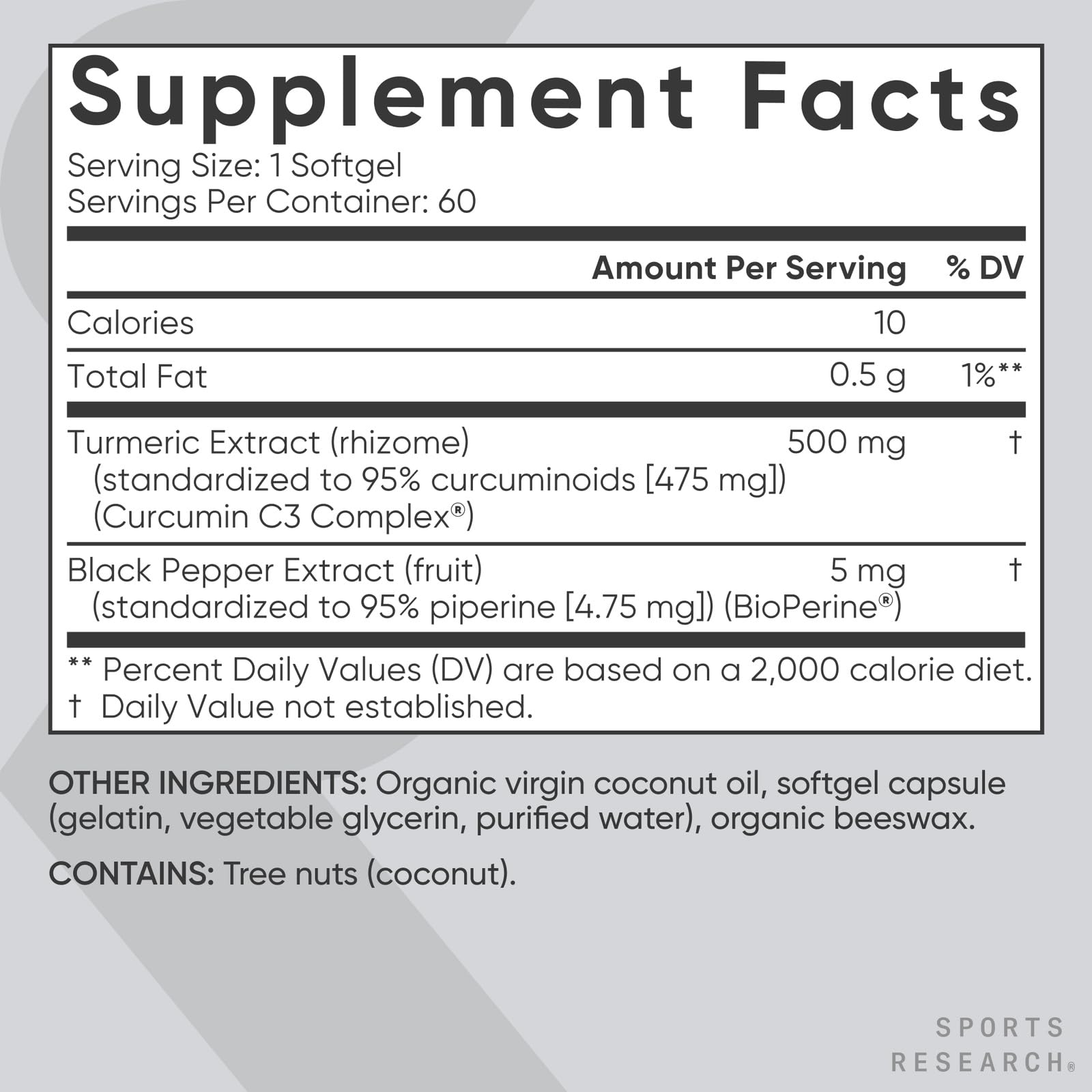 Sports Research Turmeric Curcumin C3 Complex: sans OGM et sans gluten pour la tranquillité d'esprit.