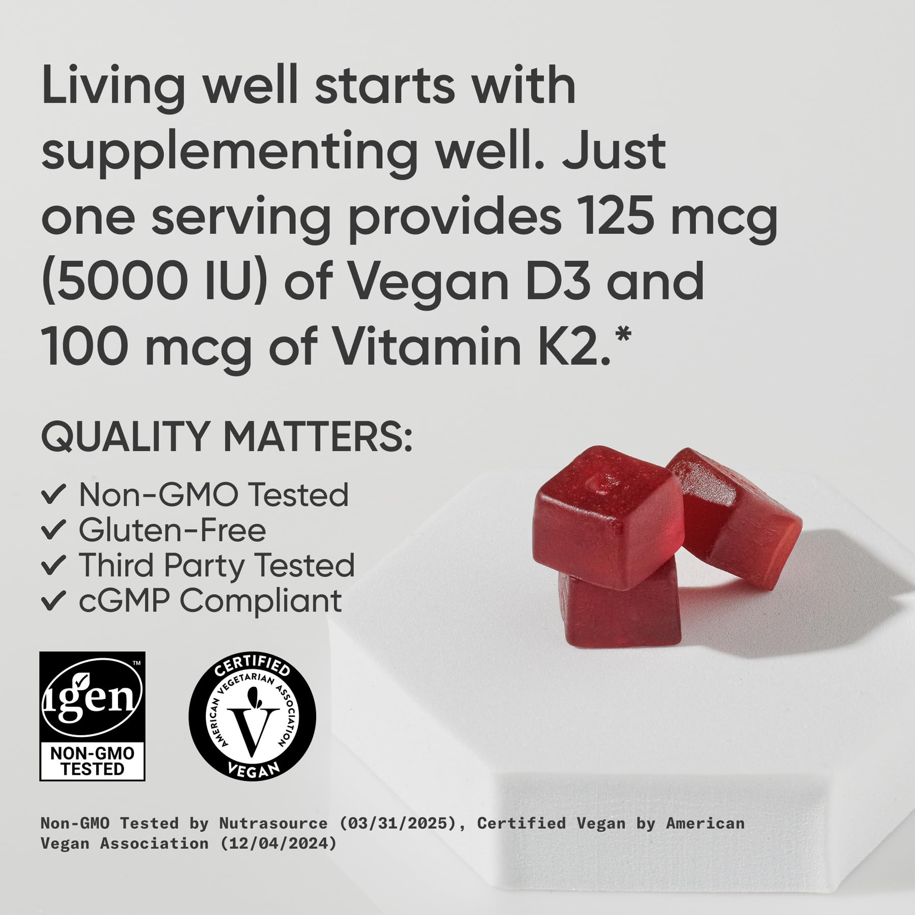 Sports Research gummy bottle label shows MK7 for higher bioavailability.