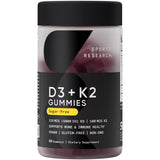 Sports Research Vegan D3 + K2 gummies bottle showcased for bone-supporting vitamins.