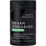 Sports Research Vegan Omega-3 D3, bouteille: source oméga-3 végétale pratique.