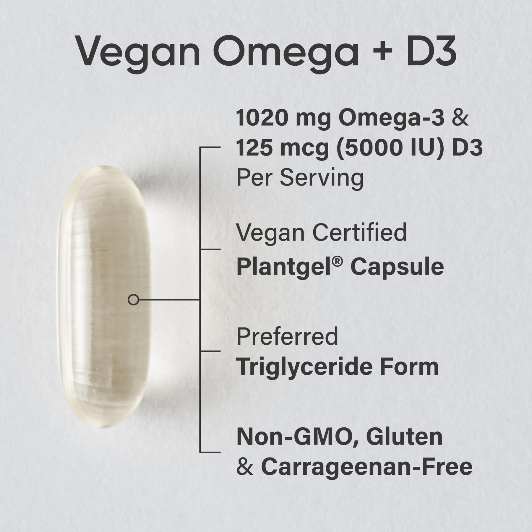 Sports Research Vegan Omega-3 D3, gélules végétales faciles à prendre pour l'apport quotidien.