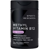 Sports Research vitamine B12 en flacon, capsules liquides véganes soutenant l'énergie.