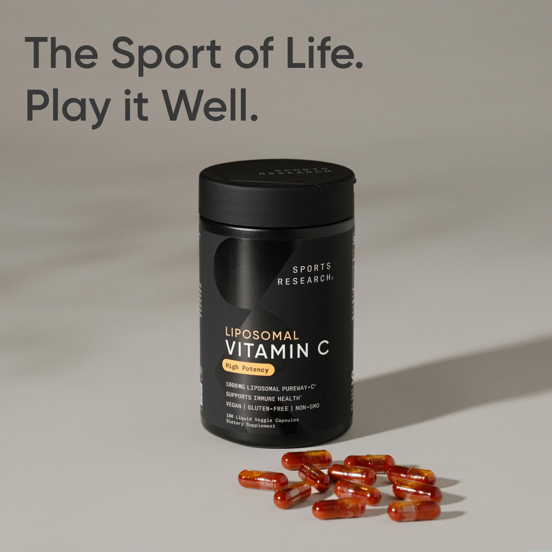 Dosage quotidien simple avec Sports Research liposomique vitamine C, facile à emporter.