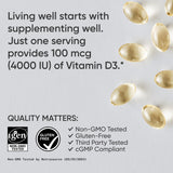 Sports Research Vitamine D3 4000 UI capsule, facile à avaler.