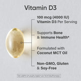 Sports Research Vitamine D3 4000 UI avec MCT, prise quotidienne pratique.