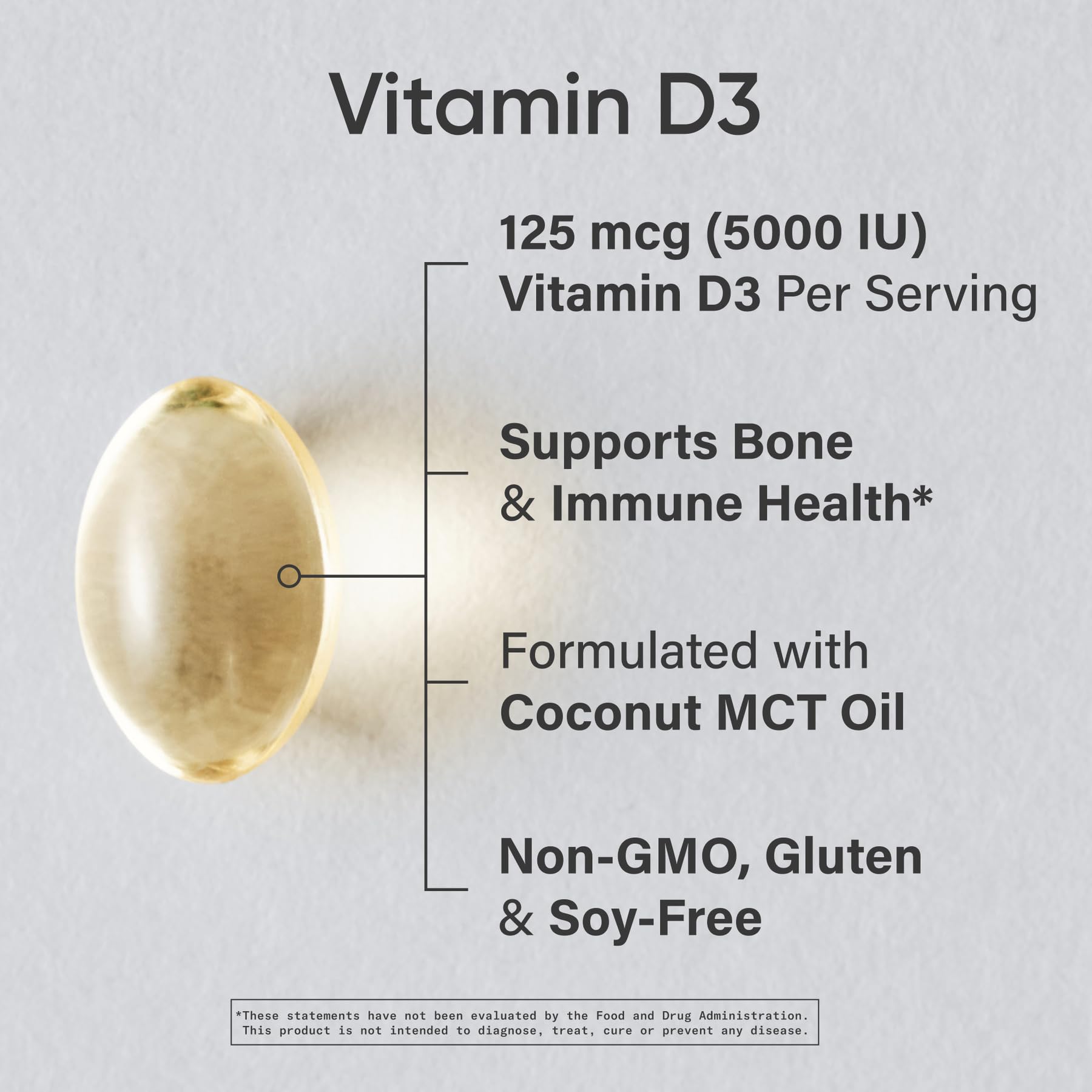 Sports Research Vitamine D3 5000 UI — étiquette indiquant ingrédients sans soja et sans gluten