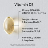 Sports Research Vitamine D3, etiquette visible: forme D3 en huile MCT.