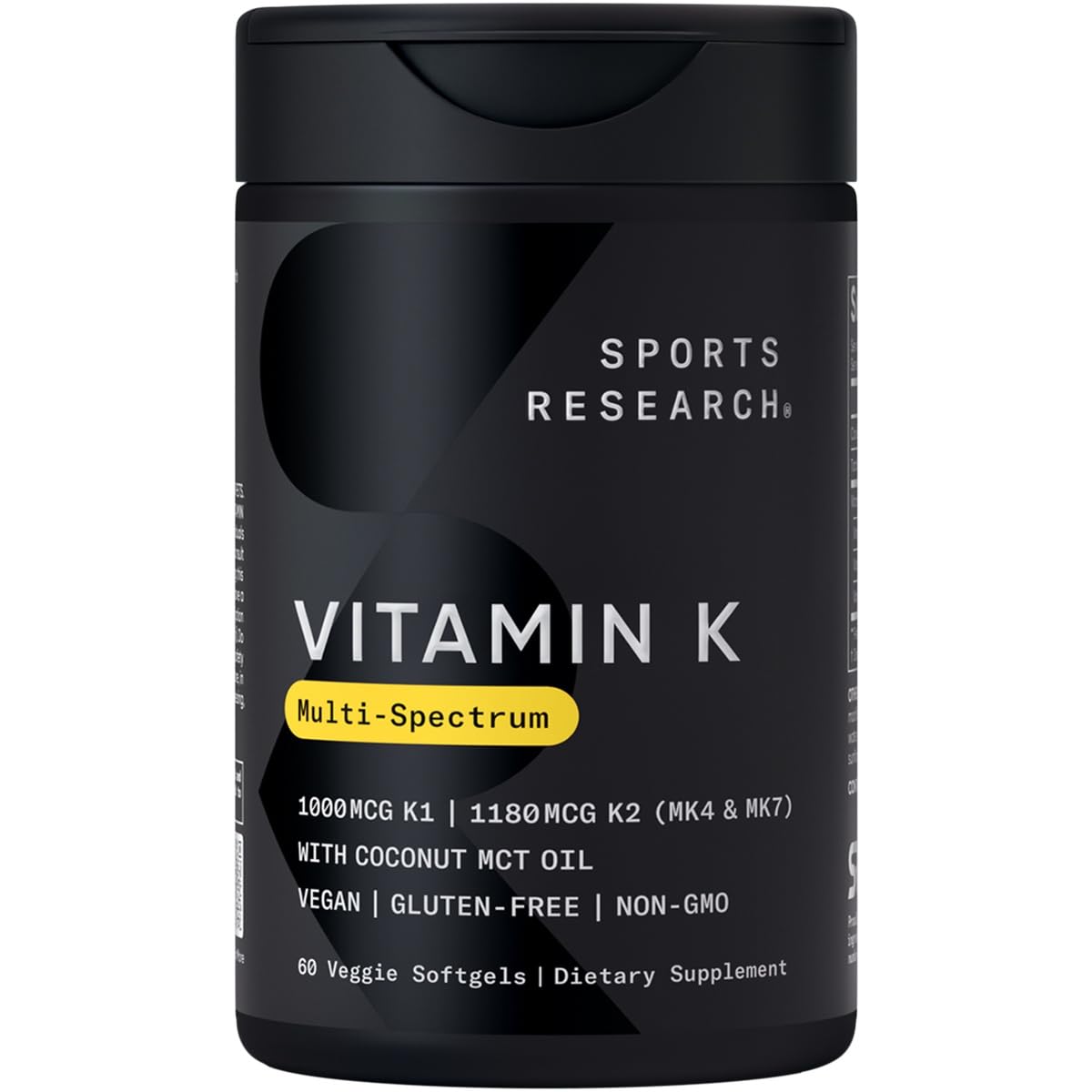 Sports Research Vitamin K Multi-Spectrum – bouteille de gélules Plantgel pour le soutien des os.
