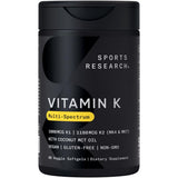 Sports Research Vitamin K Multi-Spectrum – bouteille de gélules Plantgel pour le soutien des os.