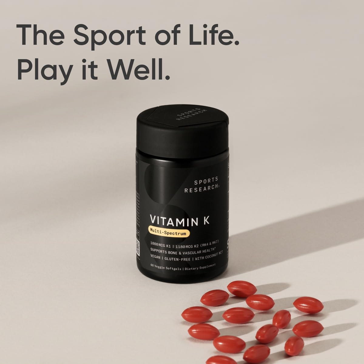 Sports Research Vitamin K Multi-Spectrum – communication et informations claires sur le produit.