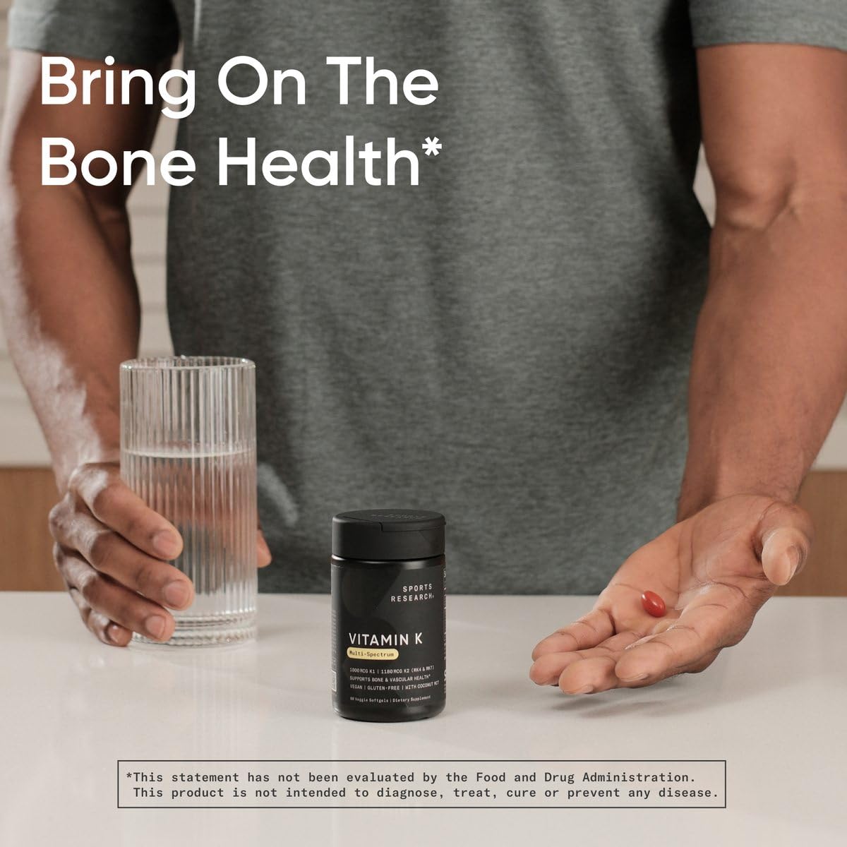 Sports Research Vitamin K Multi-Spectrum – dosage quotidien simple d'une gélule Plantgel.
