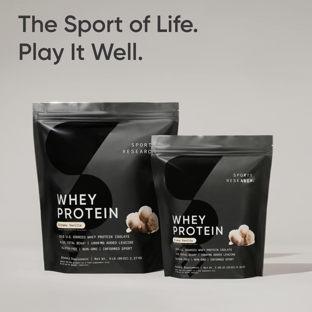Sports Research Whey Protein vanille crème – sans gluten et sans soja, option flexible