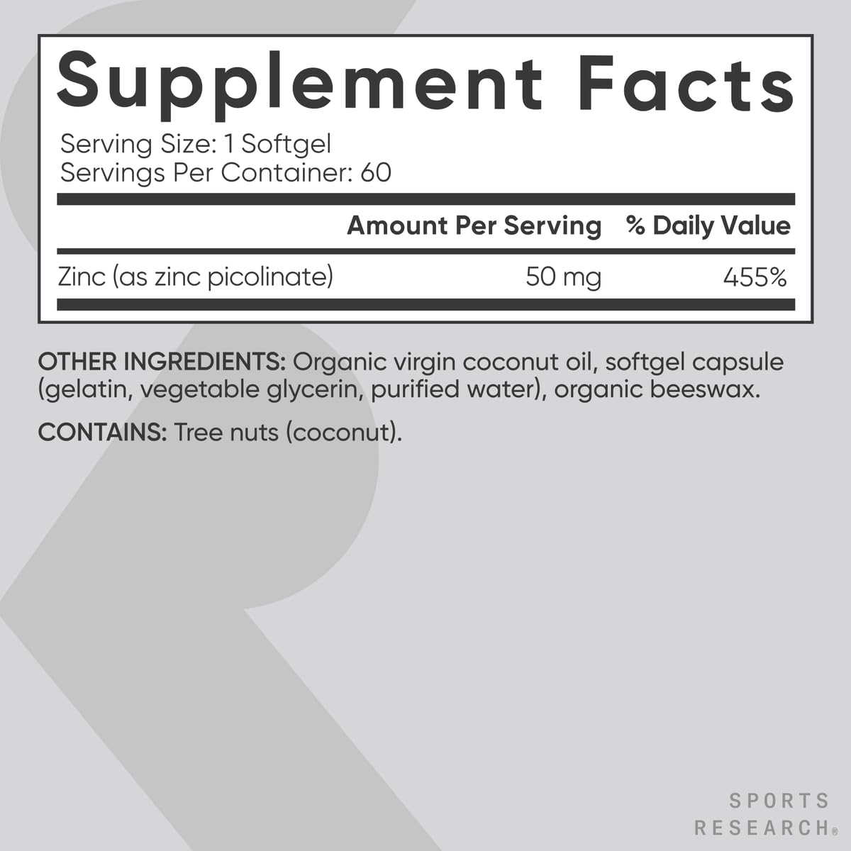 Sports Research Zinc Picolinate - détails des capsules et texture lisse