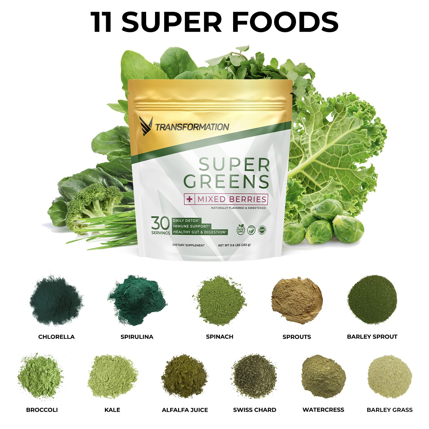 SPR BODY Transformation Super Greens: verre montrant le mélange, expérience sensorielle agréable et goût équilibré.