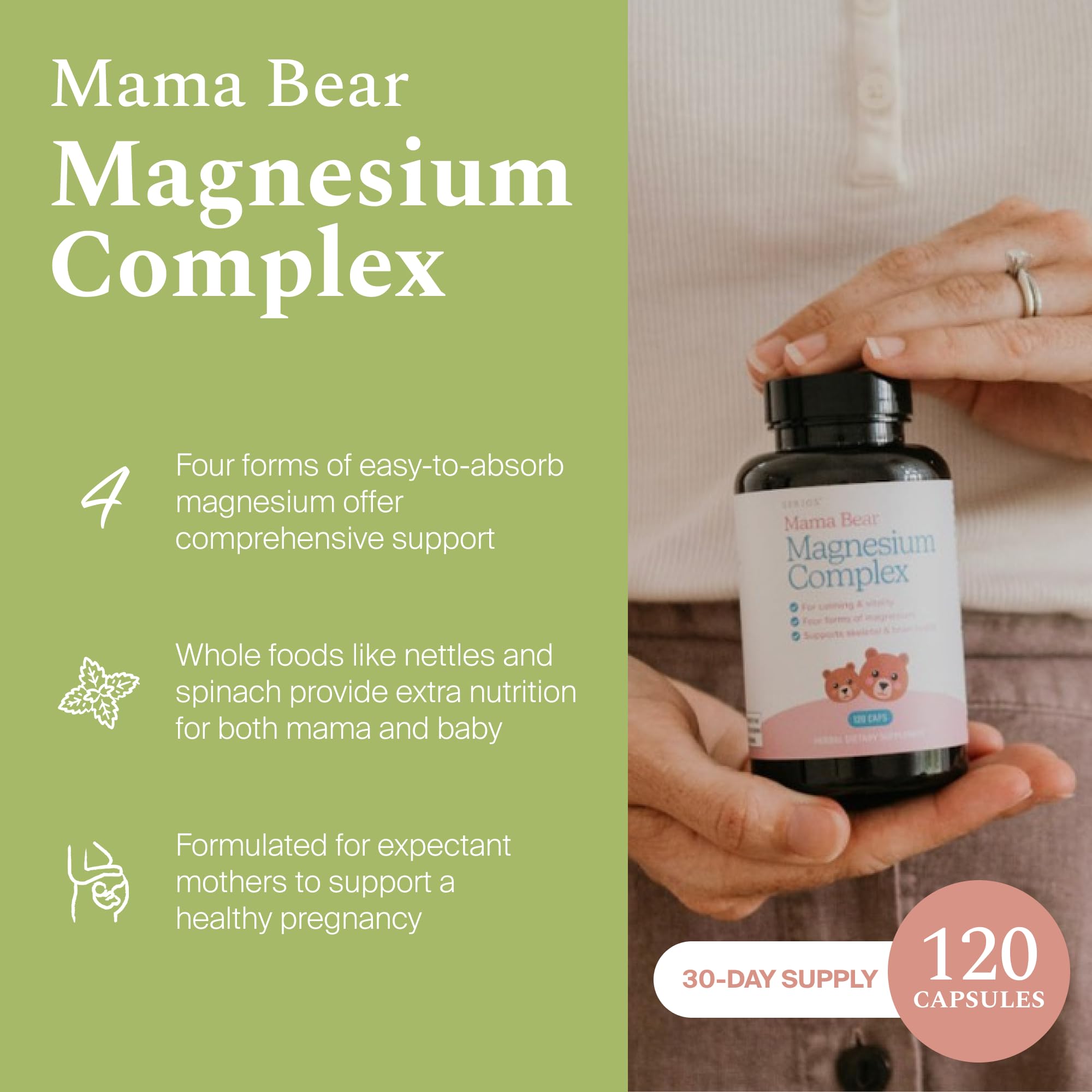 SPRIGS Mama Bear Magnesium Complex – Capsules en gros plan, prise facile au quotidien.