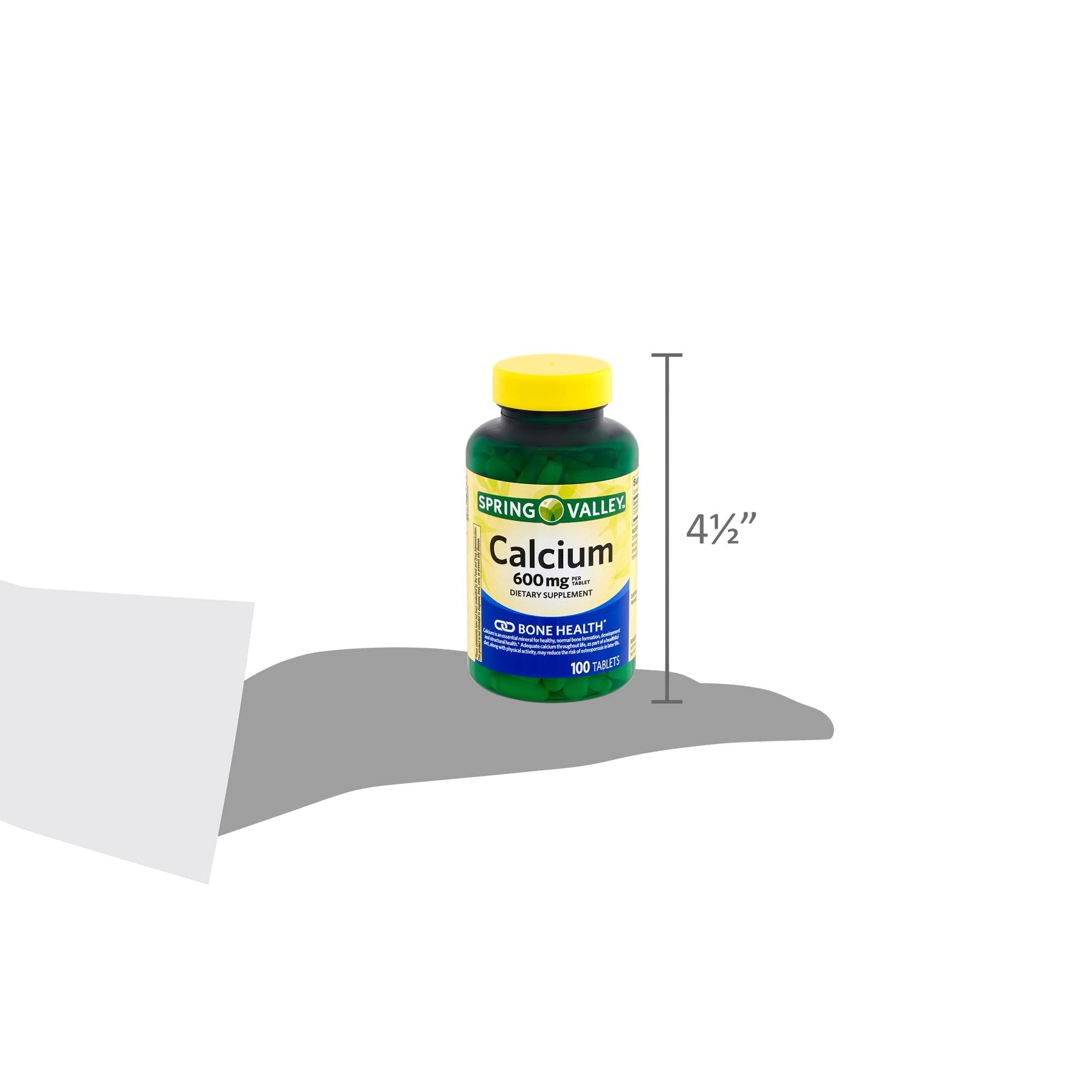 Spring Valley Calcium 600 mg, comprimés pratiques pour l'apport calcique quotidien.